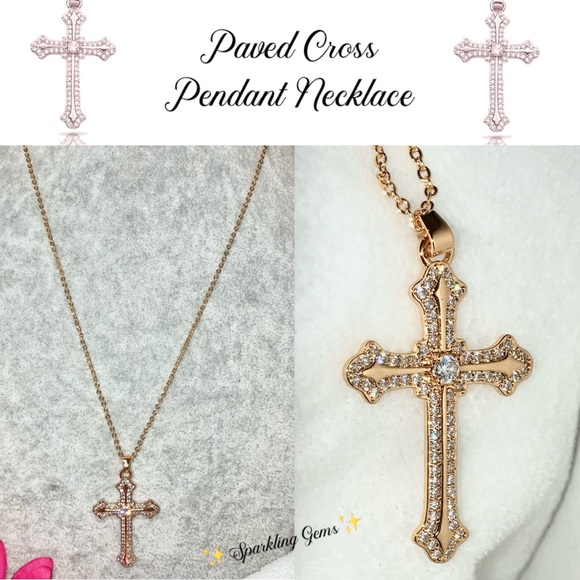 Paved Gold Celtic Cross Fine Pendant Necklace - Picture 2 of 7